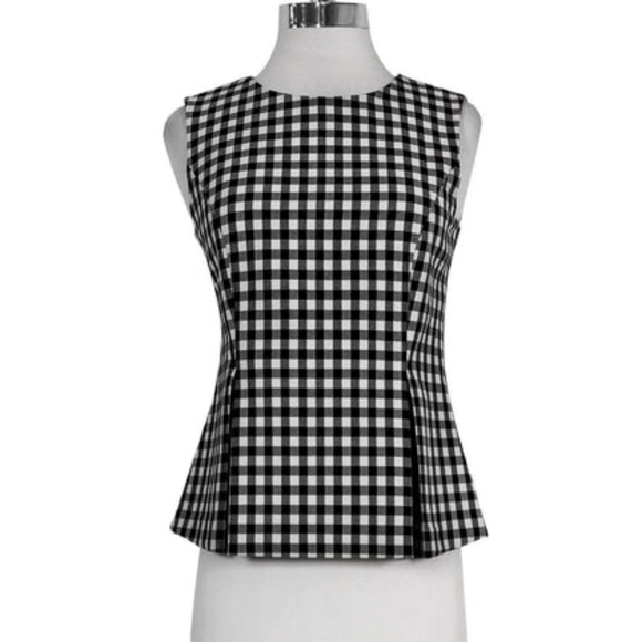 NWOT, Diane Von Furstenberg | Monochrome Gingham Plaid Sleeveless Top - Picture 1 of 16